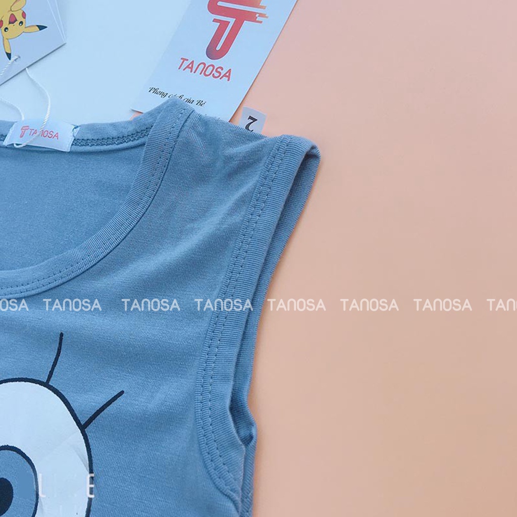 Bộ đồ trẻ em quần đùi áo ba lỗ cotton TANOSA họa tiết mắt dễ thương cho bé 8-22kg