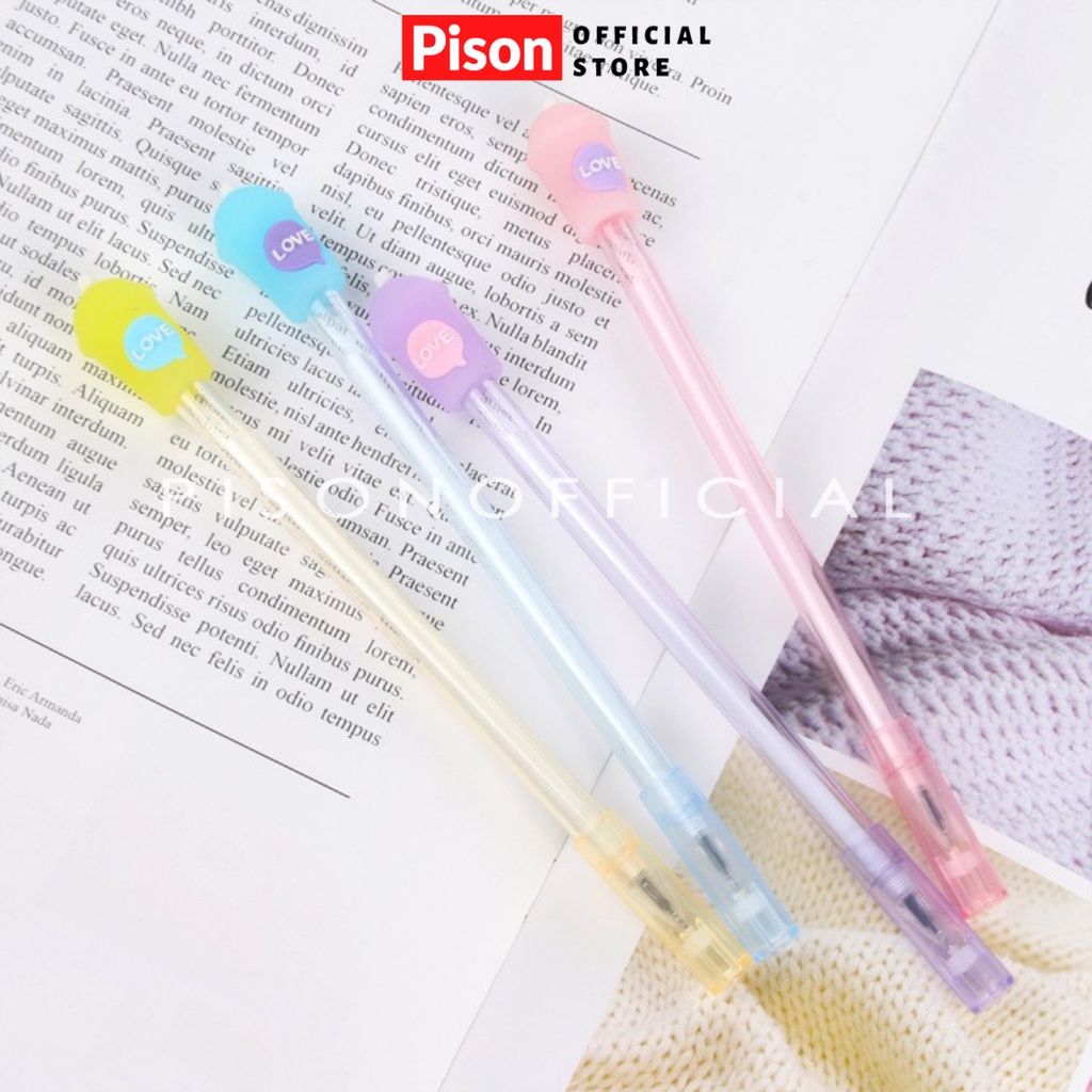 Bút bi nước mực gel hình Trà sữa chữ love Pison, mực đen ngòi kim 0.38mm - SP0062 - 1 cái