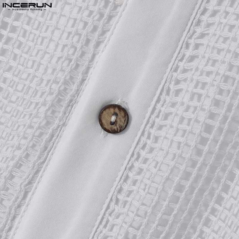 Áo sơ mi INCERUN tay lỡ dáng rộng phối nút gài thời trang cho nam