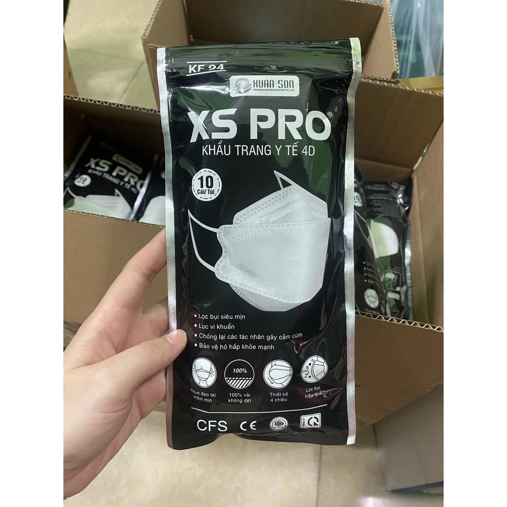 Khẩu trang KF94 4D XS Pro Xuân Sơn 4 lớp có màng lọc kháng khuẩn - 1 túi zip 10 cái