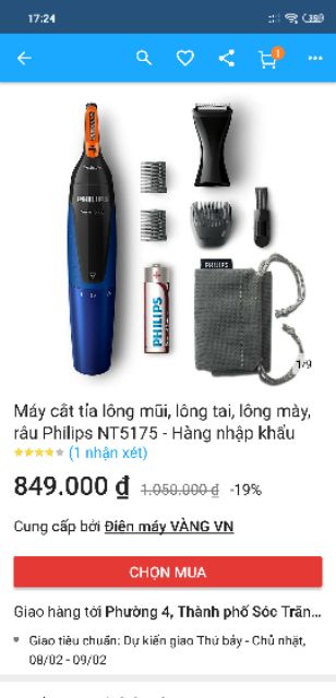 Máy tỉa lông mũi lông mài philips Nt5175 chính hãng