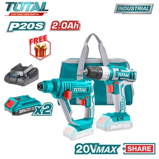 Bộ combo máy khoan bê tông và máy khoan vặn vít dùng pin Total 20V TCKLI2008
