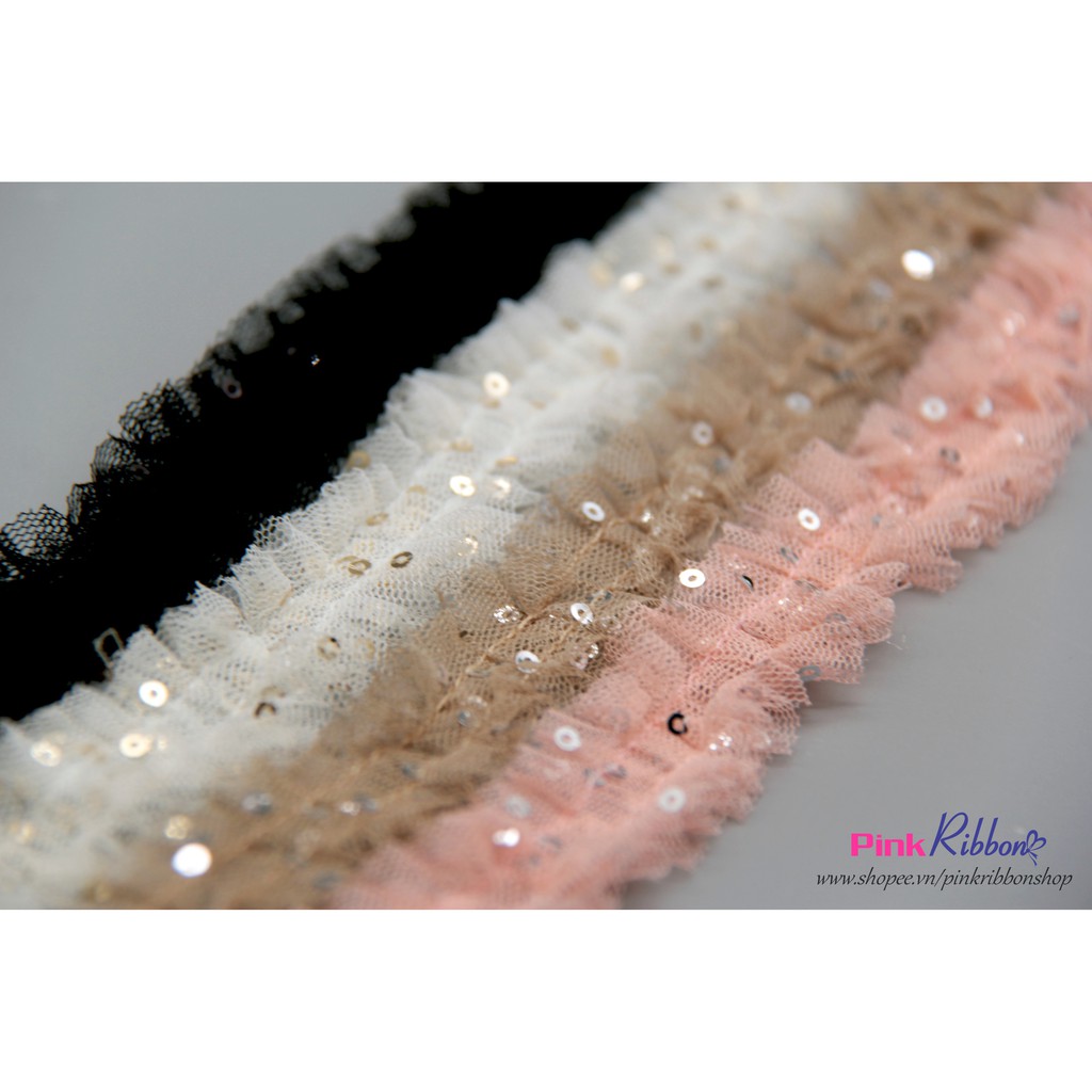 Dây voan lưới đính kim sa xếp bèo 2.5cm | BigBuy360 - bigbuy360.vn