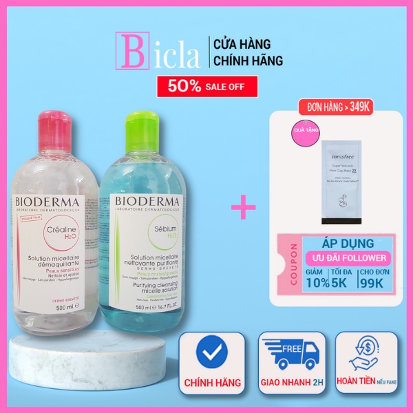  Nước tẩy trang làm sạch micellar cho da nhạy cảm Bioderma Sensibio H2O 500ml