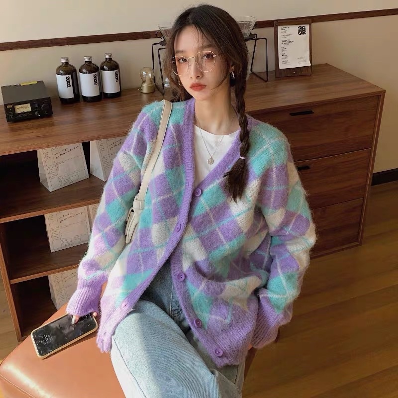 ÁO KHOÁC CARDIGAN DỆT KIM DÁNG RỘNG KẺ SỌC PHONG CÁCH HÀN QUỐC