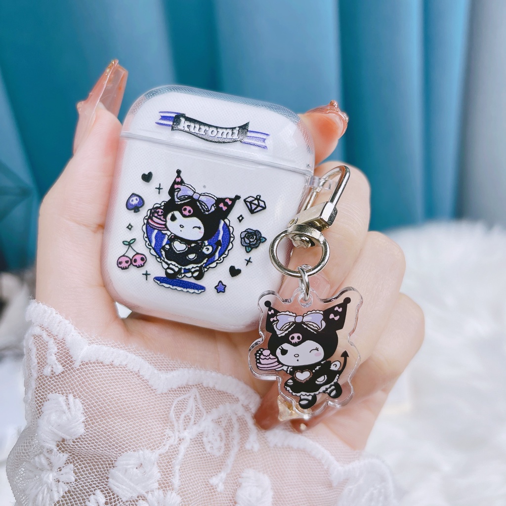 Lovely Cartoon Kuromi SpongeBob Transparent Protective Case with Pendant,Shockproof Cover, Compatible for Apple Airpods 1/2/Pro/3