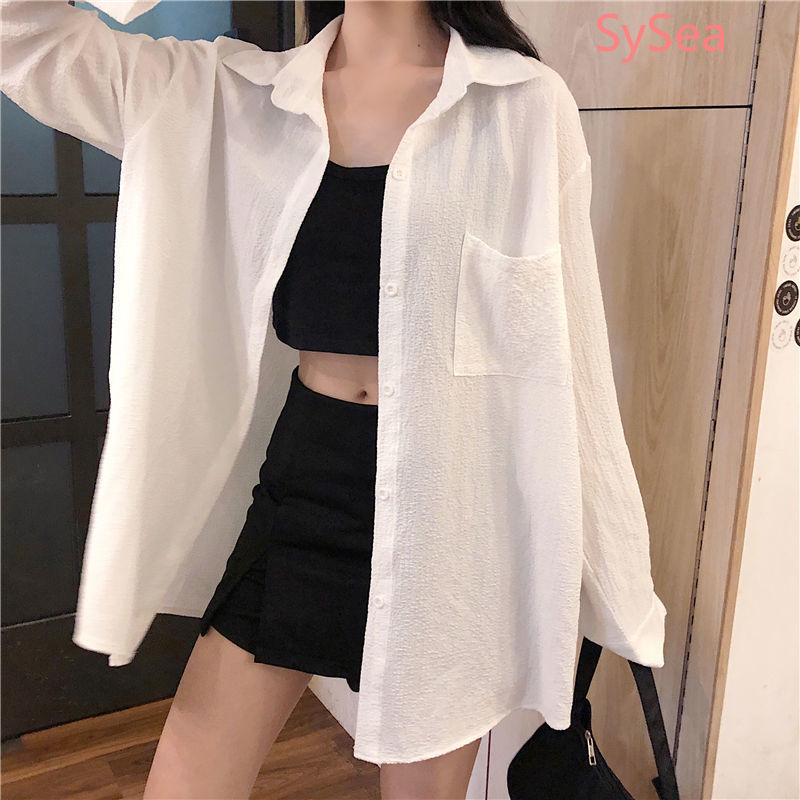 Áo Sơ Mi Nữ Tay Dài Dáng Rộng Thời Trang Mùa Hè Phong Cách Hàn Quốc