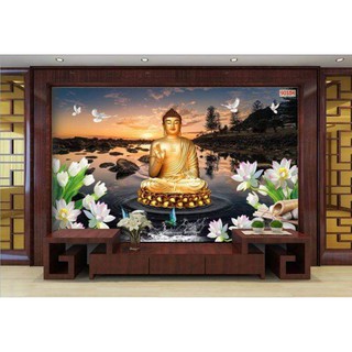 Tranh thờ phật 3d tranh dán tường in vải lụa kt 120x80cm