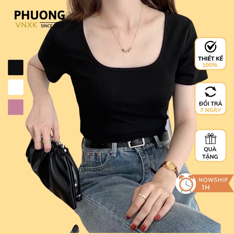 Áo thun nữ cổ vuông chất cotton mềm, mịn, mát co giãn 4 chiều đủ size 45-65kg