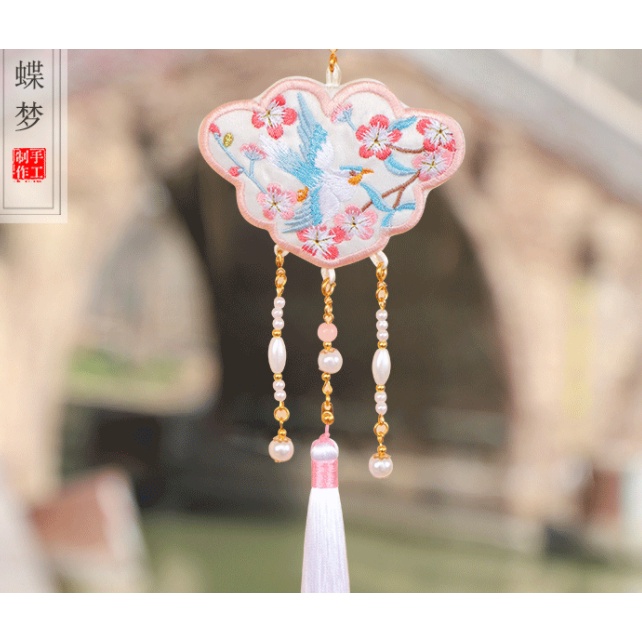 Gói Nguyên Liệu tự Thêu Tay - DIY Túi Thơm May Mắn Treo ô tô - túi thơm xà cừ đại dương - tua treo đẹp - Mie Handmade