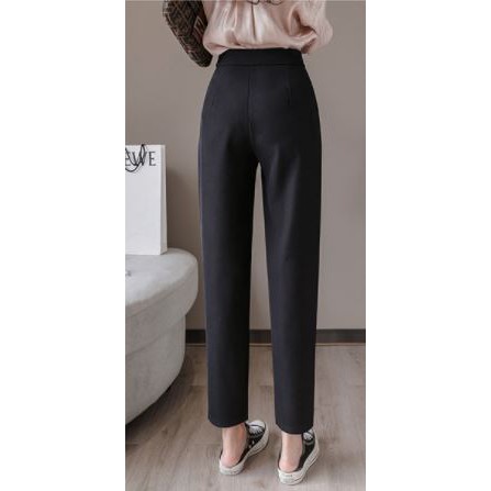 Quần Baggy Công Sở Cạp Cao 2 Cúc Bấm màu Đen Dài Ông Bằng M222