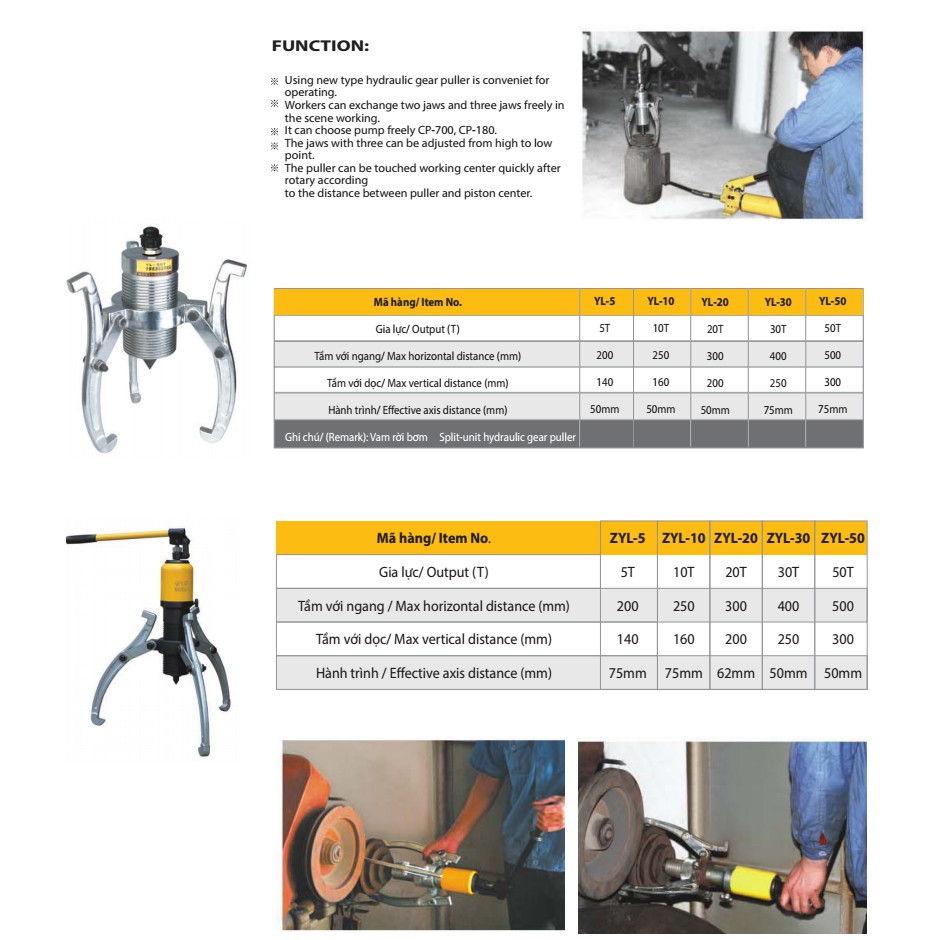Vam cảo thủy lực 10 tấn ZYL10-Cảo 3 chấu tháo vòng bi-Bảo hành 6 tháng