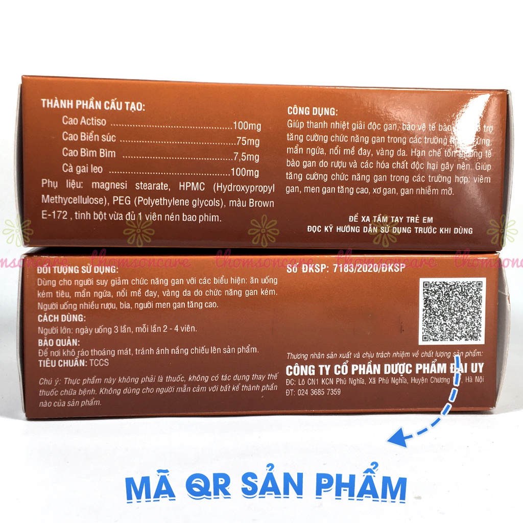 Bổ gan Boganew hộp 100 viên Tăng cường chức năng gan - Bổ gan - lợi mật từ cao atiso và cà gai leo Đ.Y