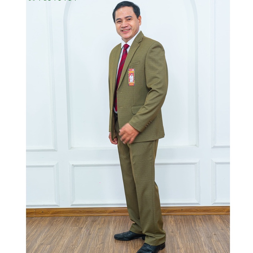 Vest trung niên Hồng Ngọc 1 bộ com lê trung niên cao cấp chất liệu nhập khẩu ẤN ĐỘ