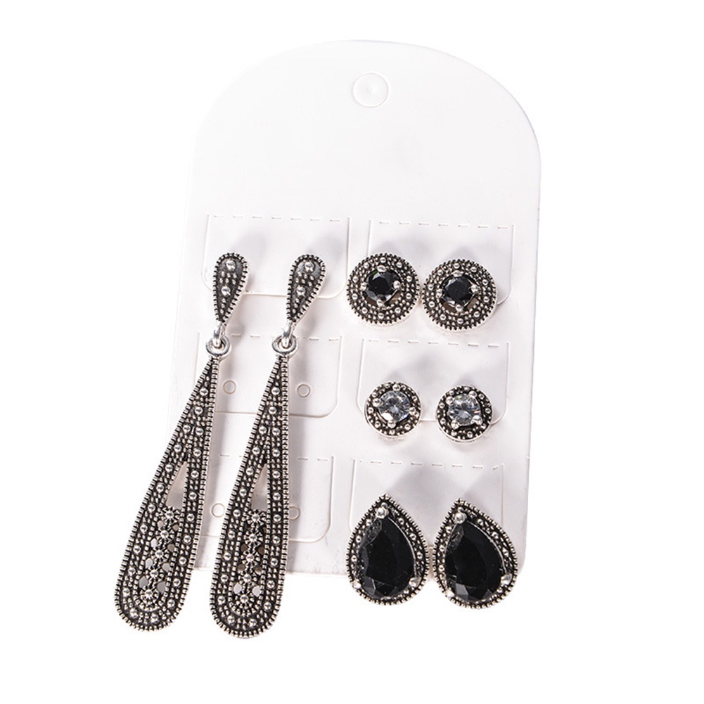 Set 4 đôi khuyên tai hợp kim đính trang trí kim cương giả phong cách cổ điển dành cho nữ