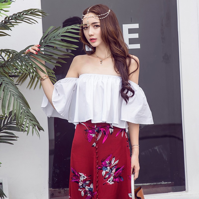 Áo lửng trễ vai viền xếp nếp gợi cảm cho nữ