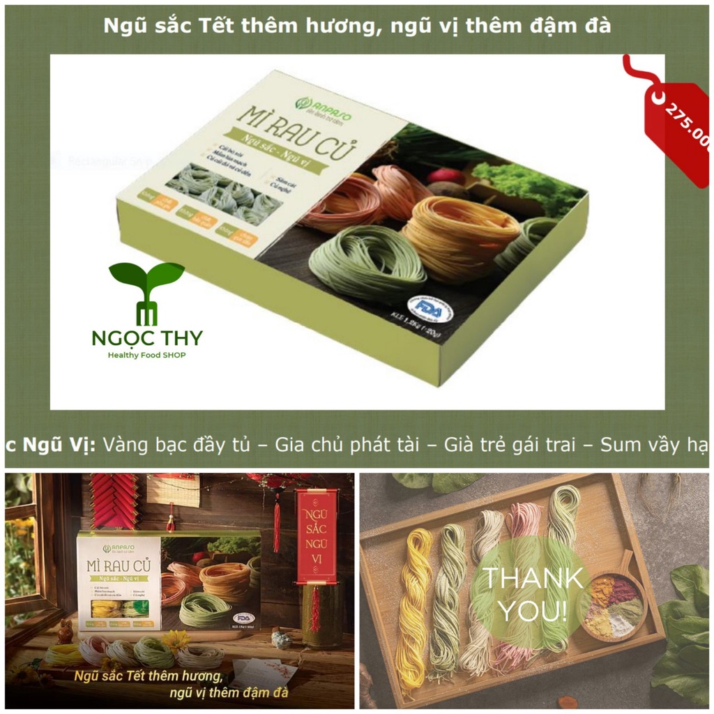 [Mẫu hộp quà Tết] Mì rau củ hữu cơ ngũ SẮC ngũ VỊ ANPASO hộp mix 1kg, món quà cho sức khỏe