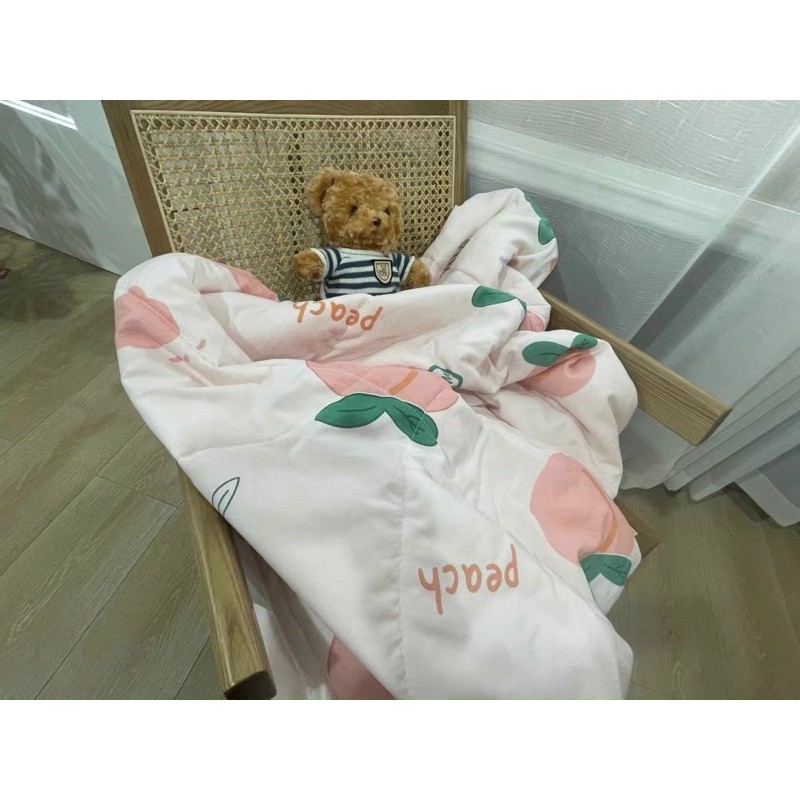 Chăn hè Cotton Đũi viền ren hoạ tiết nhiệt đới nhẹ nhàng siêu xinh