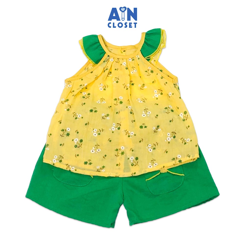 Bộ quần áo ngắn bé gái họa tiết Hoa Mắt huyền trắng nền vàng quần váy xanh - AICDBGMC2PBA - AIN Closet