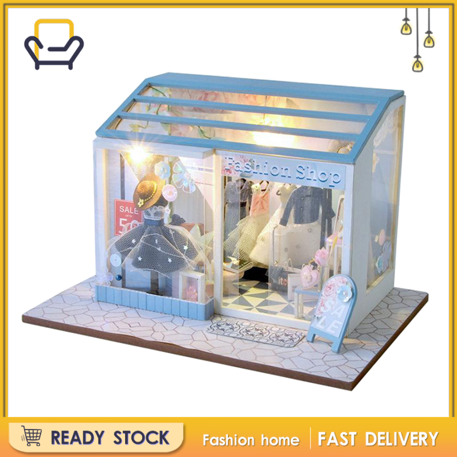 【Fashion home】3D DIY Wood Miniature Doll House Fashion Shop Furniture Gift beauty studio