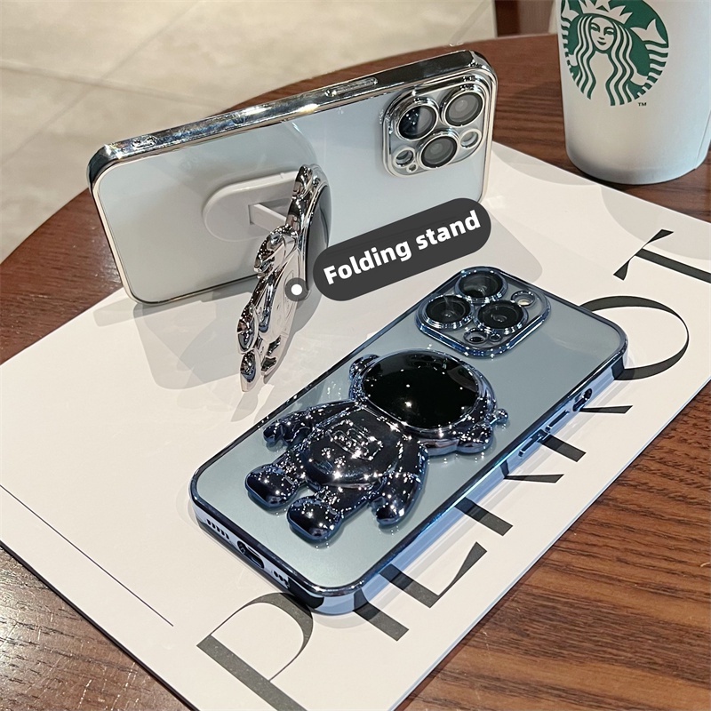 Ốp Điện Thoại Dẻo Mạ Điện Chống Sốc In Hình Phi Hành Gia Có Giá Đỡ Cho iPhone 13 12 11 Pro Max XS Max XR X 8 7 Plus