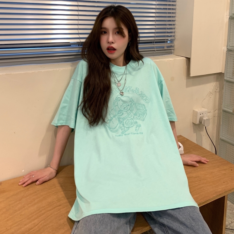 Áo thun ngắn tay thêu họa tiết xinh xắn dành cho nữ