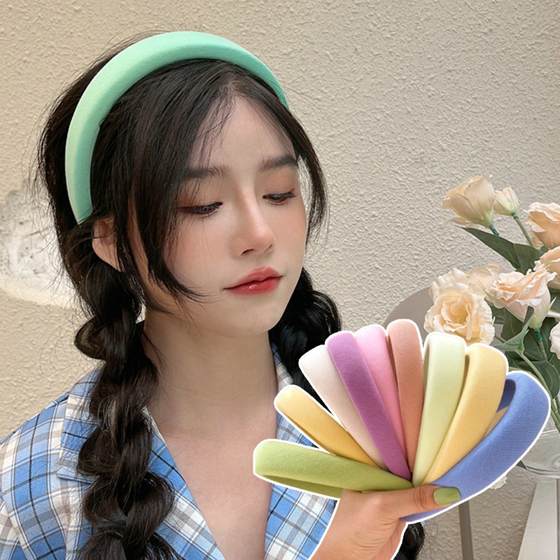 Băng Đô Cài Tóc Bằng Xốp Mềm Co Giãn Chống Trượt Màu Trơn Phong Cách Hàn Quốc Cho Nữ timetunnel