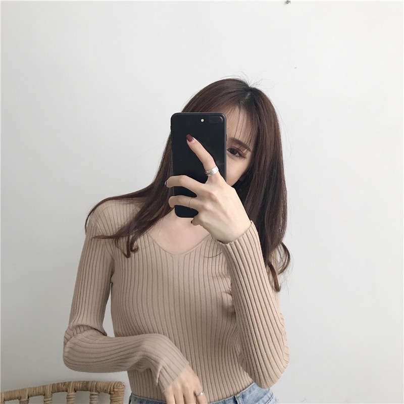 Áo Len Tăm Cổ Tim Dài Tay Nữ Form Ôm Dáng Freesize 6 Màu Cực Dễ Phối Đồ Hot Hit 2021 C. Novembre | BigBuy360 - bigbuy360.vn