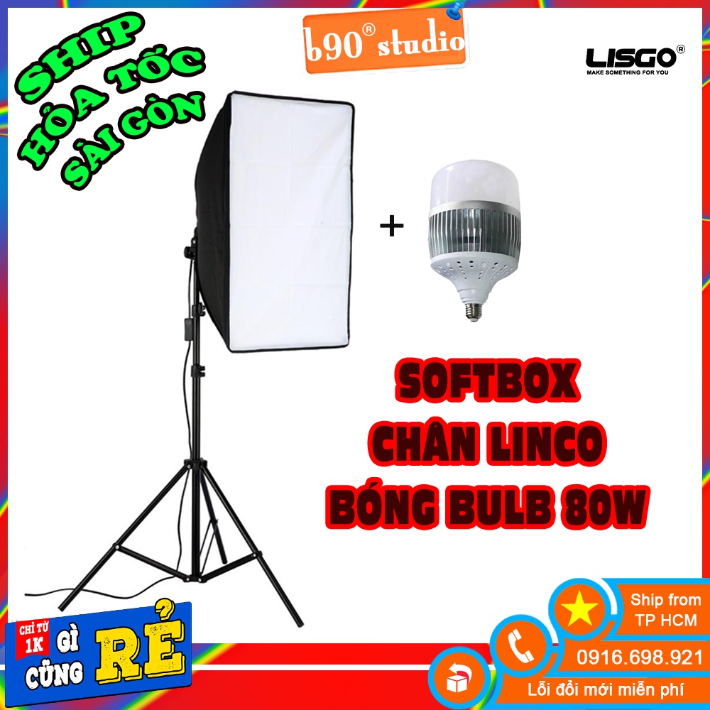 Full bộ SOFTBOX+ CHÂN LINCO + ĐÈN 80W BÚP NHÔM hỗ trợ ánh sáng cho studio chụp ảnh, lookbook