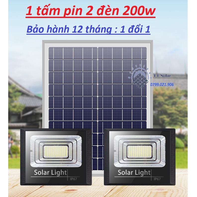 Đèn led pha năng lượng mặt trời 200w IP67 có remote tấm pin rời dây dài 5m - Bảo hành 12 tháng