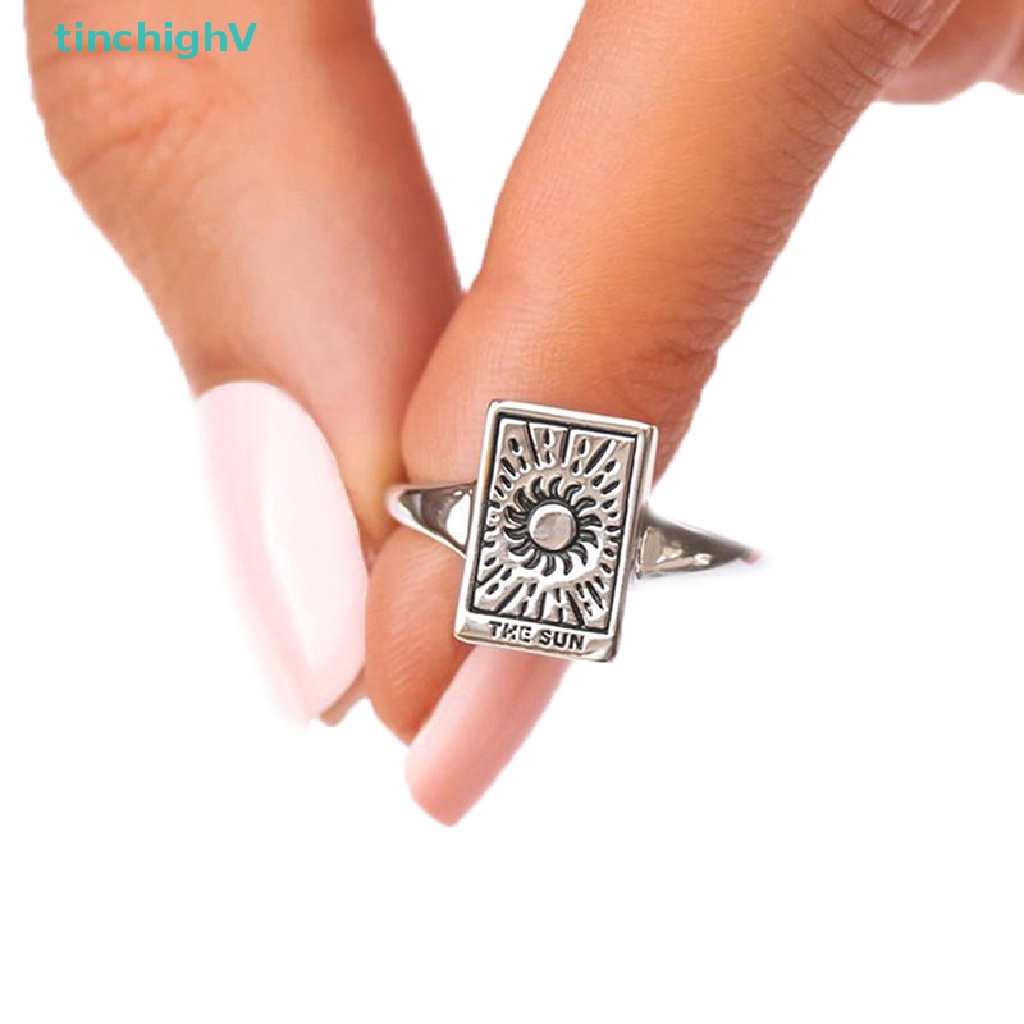 [TinchighV] Nhẫn Thẻ Bài Tarot Chạm Khắc Hình Mặt Trời Mặt Trăng Có Thể Điều Chỉnh [Mới]