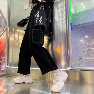 Quần Jeans ống rộng họa tiết đường chỉ trắng dành cho cả nam và nữ