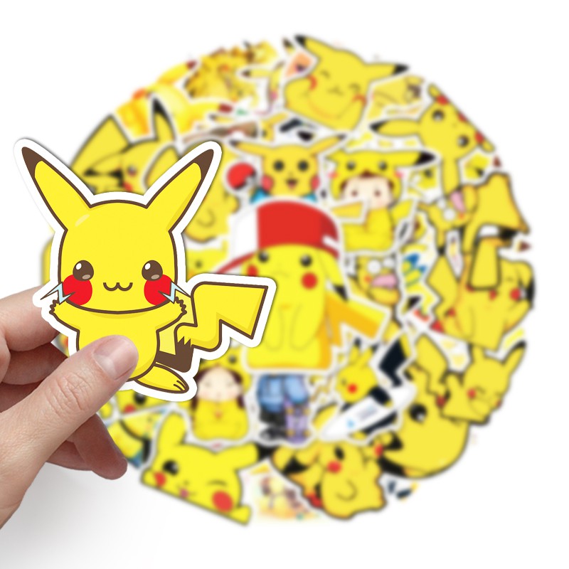 Set 50 Miếng Dán Trang Trí Chống Thấm Nước Hình Pikachu Dễ Thương