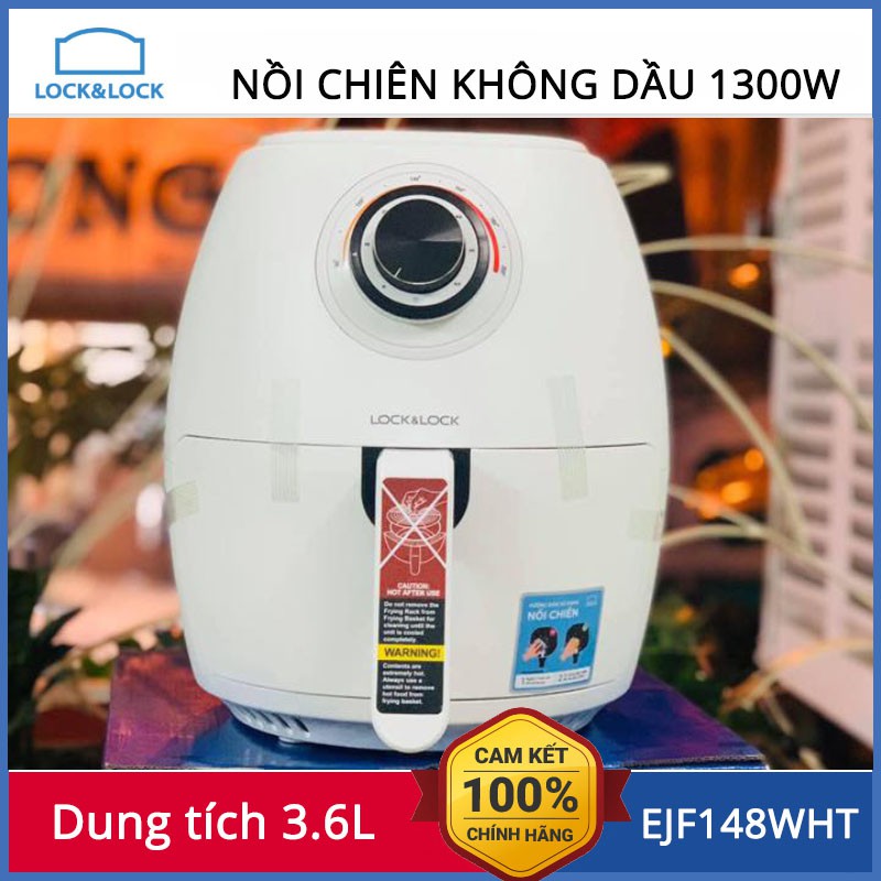 Nồi chiên không dầu Lock&amp;lock Air Fryer dung tích 3.6 lít 1300W EJF148WHT bảo hành 12 tháng