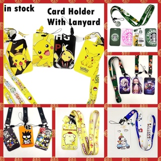 pikachu card holder nam Bộ 2 vỏ đựng thẻ hình Pokemon Pikachu xe buýt kèm dây đeo cổ umaru ly starbucks pompompurin Demon Slayer Kimetsu No Yaiba