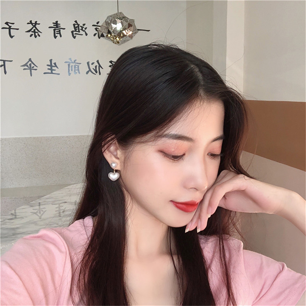 Bông Tai Hình Trái Tim Đính Ngọc Trai S925 Đơn Giản Cho Nữ Yanqueens Trang sứ Quà tặng