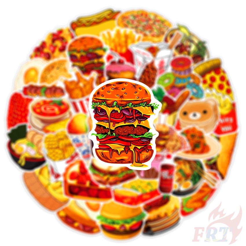 ❉ Miếng Dán Trang Trí Hình Hamburger / Pizza 05 Dễ Thương ❉ Bộ 50 Sticker Chống Thấm Nước Họa Tiết Doodle Hợp Thời Trang