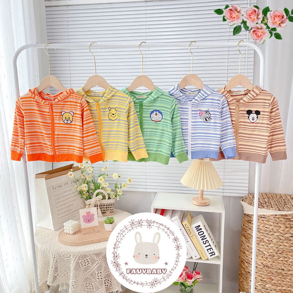 Áo Khoác Chống Nắng Trẻ Em MINKY MOM Chính Hãng Thun Lạnh Sọc Dệt Visco Tai Thú Hình Thêu Bé 0 1 2 3 4 5 Tuổi - Favybaby