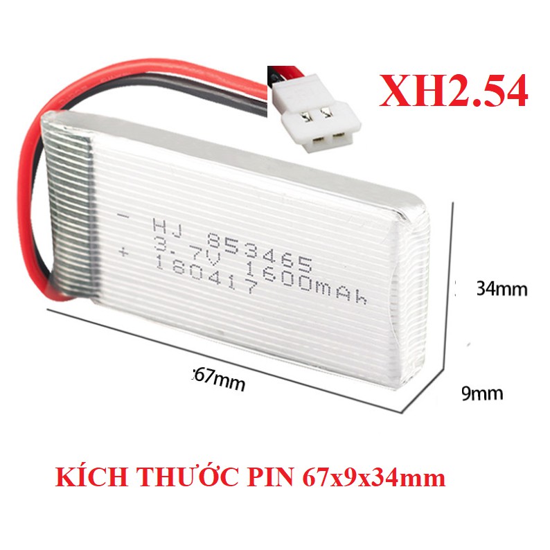 Pin sạc 3.7v 1600mAh /1800mah dùng cho máy bay điều khiển từ xađồ chơi trẻ em cổng nối XH2.54