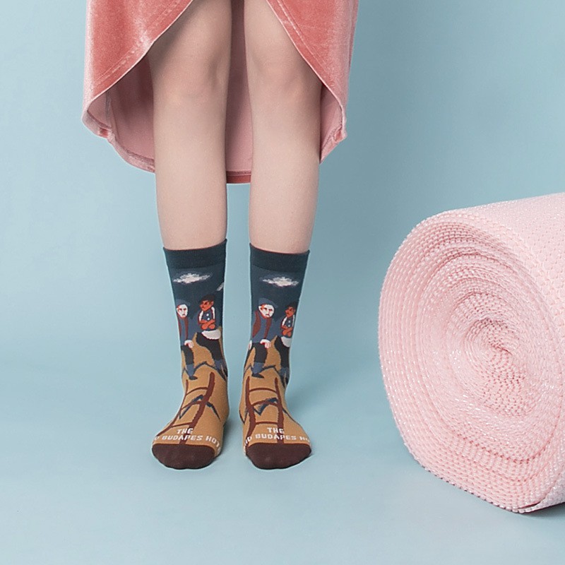 Vớ WAFNHA D183 cotton cổ vừa in họa tiết hoạt hình dễ thương thời trang cho nữ