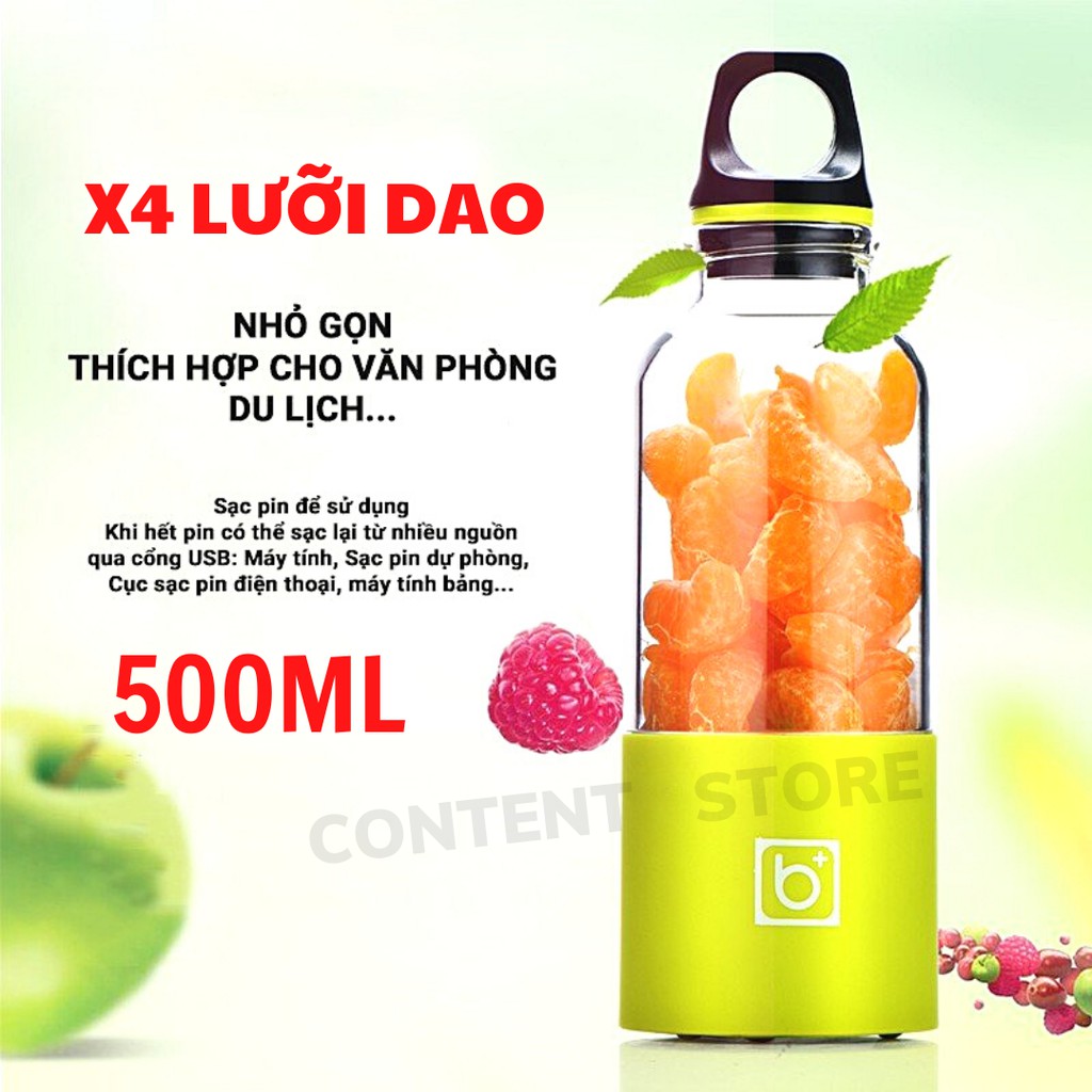 Máy Xay Sinh Tố Cầm Tay 4 LƯỠI 500ML Bingo Juicer Cup Sạc Pin 25W - CHỐNG NƯỚC CHỐNG VA ĐẬP