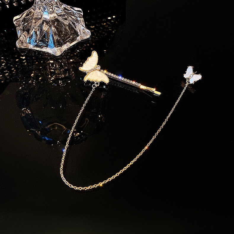 Bông Tai Dáng Dài Hình Bướm Phối Dây Xích Phong Cách Độc Đáo Thời Trang Cho Nữ