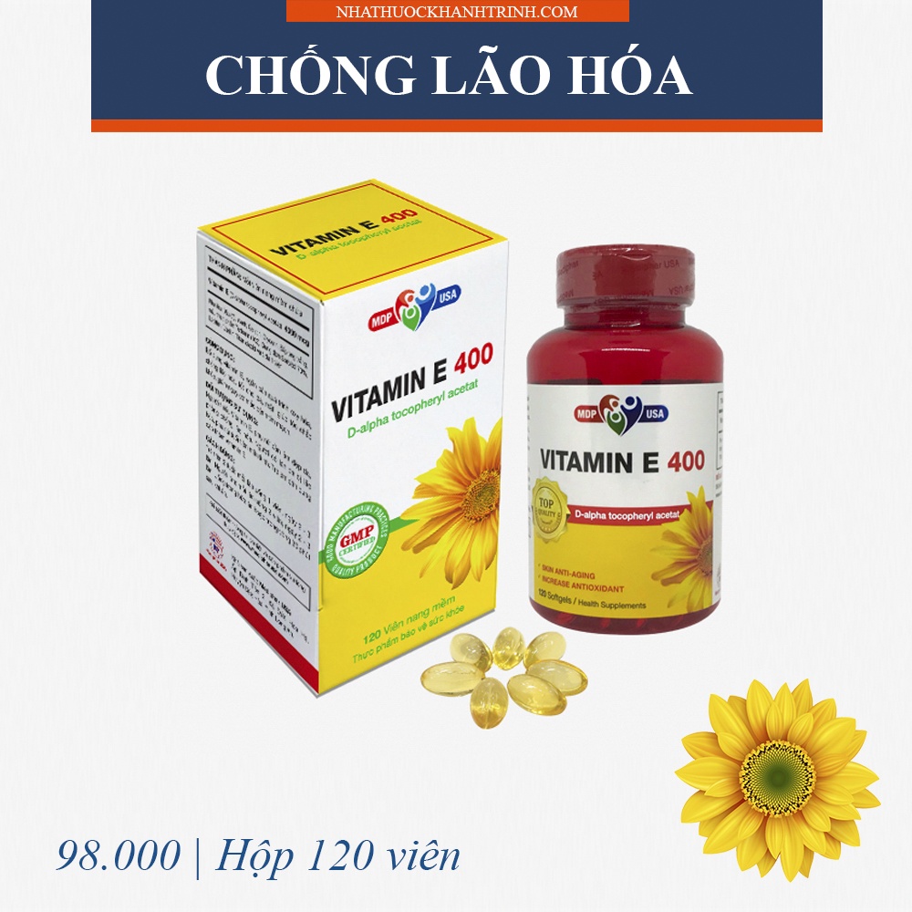 (Hộp 120 viên) Viên uống Vitamin E 400 MedipharUSA - cho làn da căng hơn, giảm thâm nán tàn nhang