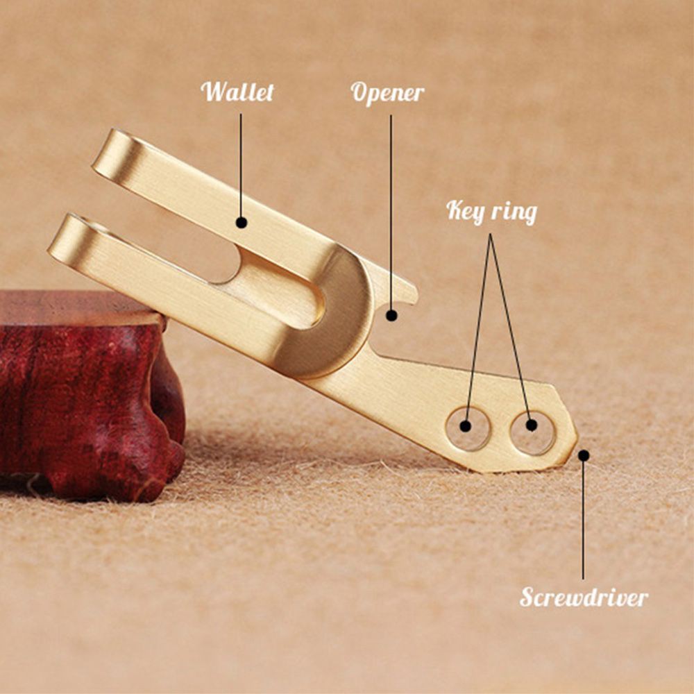 Kẹp giữ tiền/ đồ mở nắp/ thiệp quà bằng đồng thau nhỏ gọn đa năng gắn thắt lưng