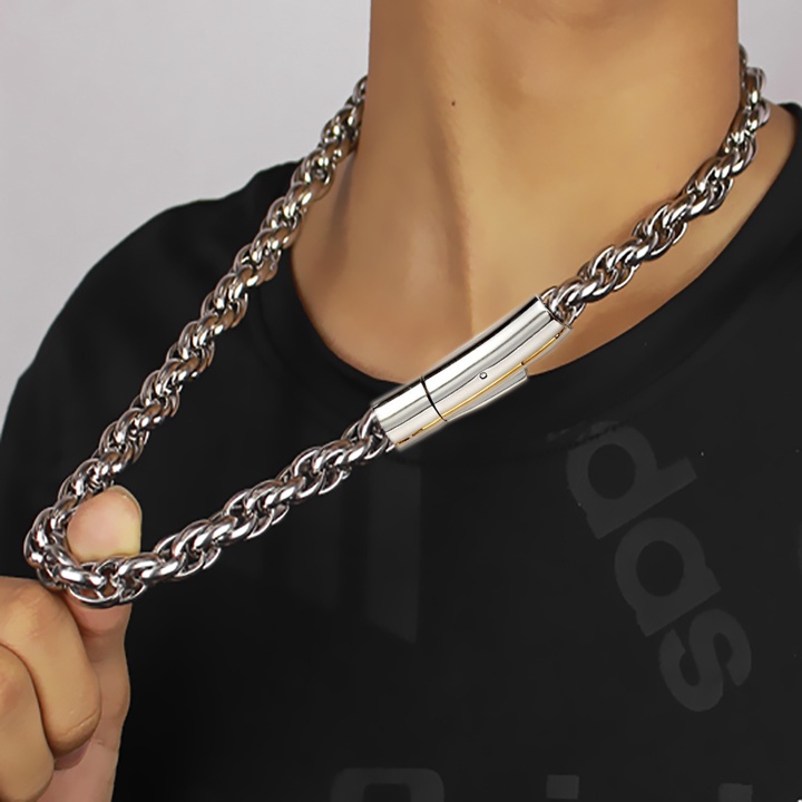 Dây chuyền nam inox kiểu 3 lồng xoắn 8mm khóa gài vip sáng đẹp, không đen, thể hiện đẳng cấp phái mạnh