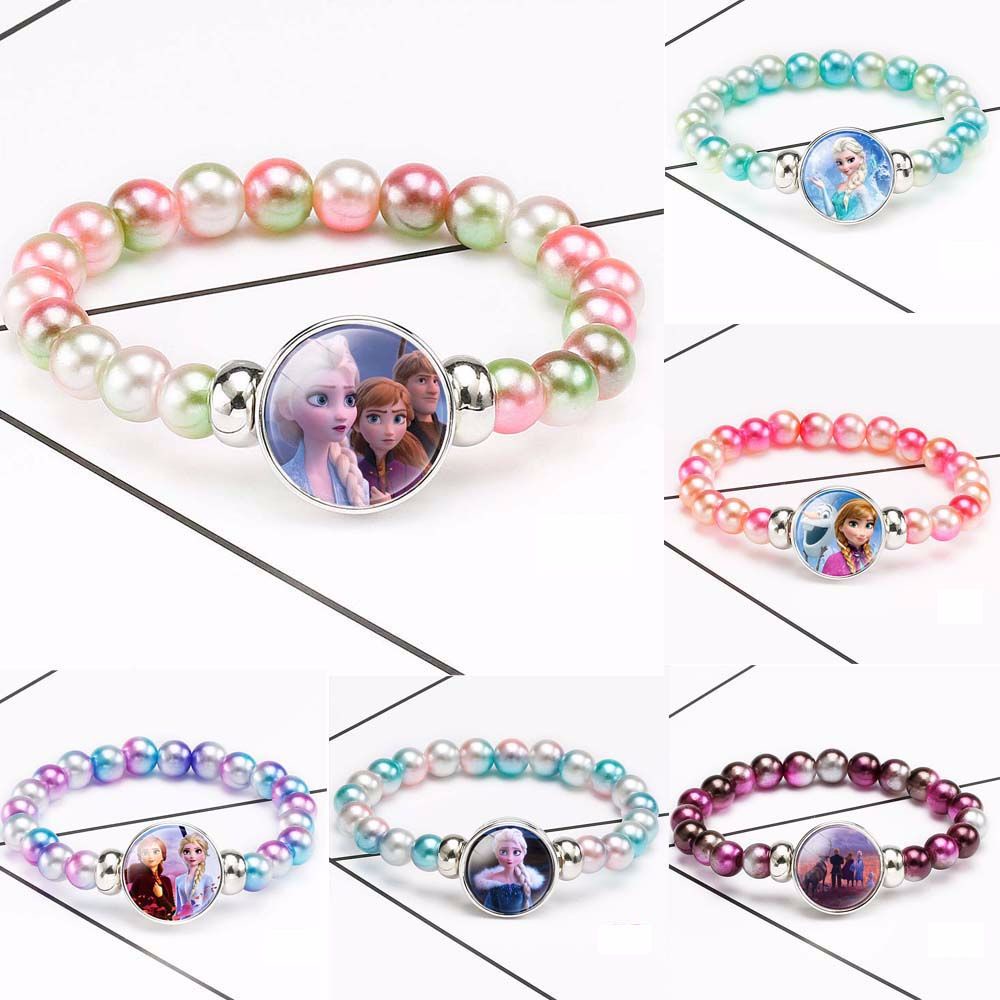 Bộ 2 Vòng Tay Chuỗi Hạt Họa Tiết Hoạt Hình Elsa Và Anna Trong Phim Frozen