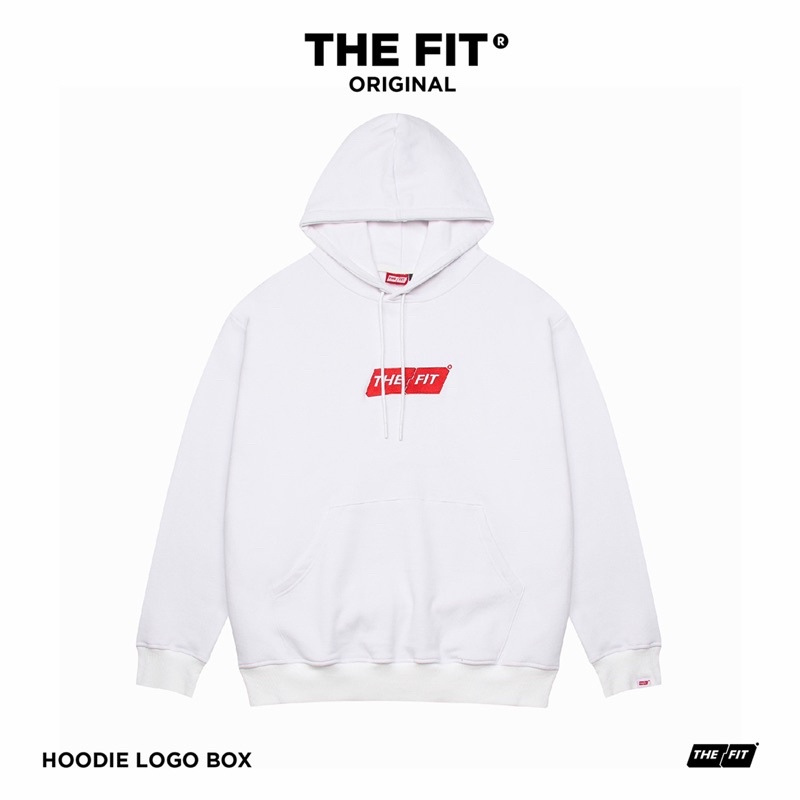 Áo hoodie local brand box logo THE FIT white, áo nỉ chân cua 100% cotton đứng form, dày dặn 100% cotton