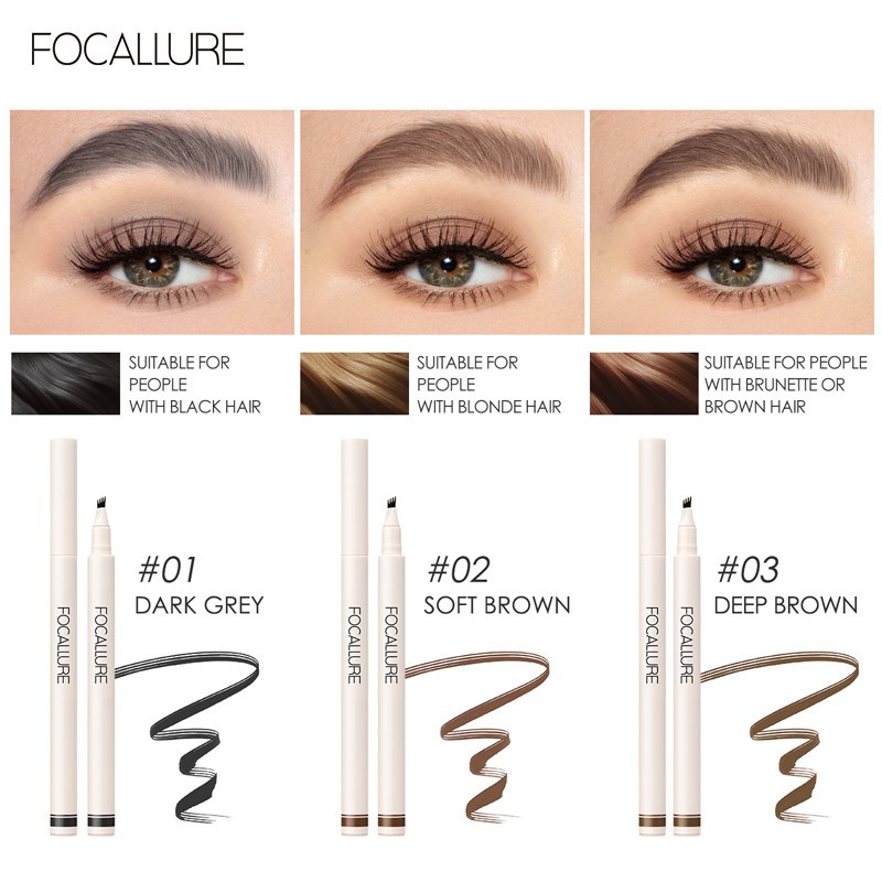 Bút Kẻ Mày FOCALLURE Đầu 4 Nhánh Phẩy Sợi Bền Màu Kháng Nước 10g
