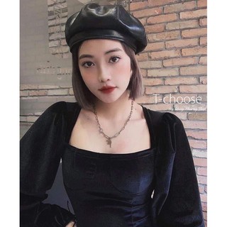 [Sói Xám] [Free ship 50k] ❤️❤️❤️- Áo nhung cổ vuông tay bồng TT12 -Vải xịn