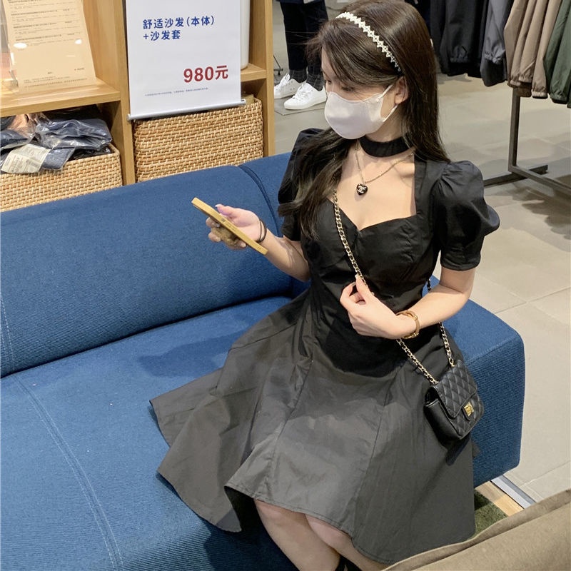 Đầm Công Chúa Tay Phồng Màu Đen Kiểu retro Thời Trang Mùa Hè Cho Nữ